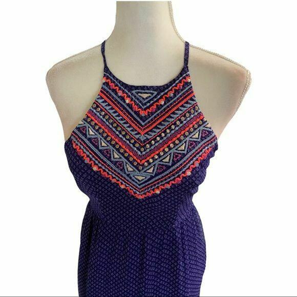american eagle embroidered Halter Long dress with splip sz 2 backless bohemian - Picture 3 of 12